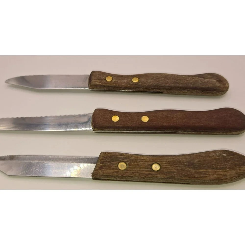 Vintage EKCO Knife Set (3) - Eterna & Vanadium Wood Handle Steak/Utility Knives